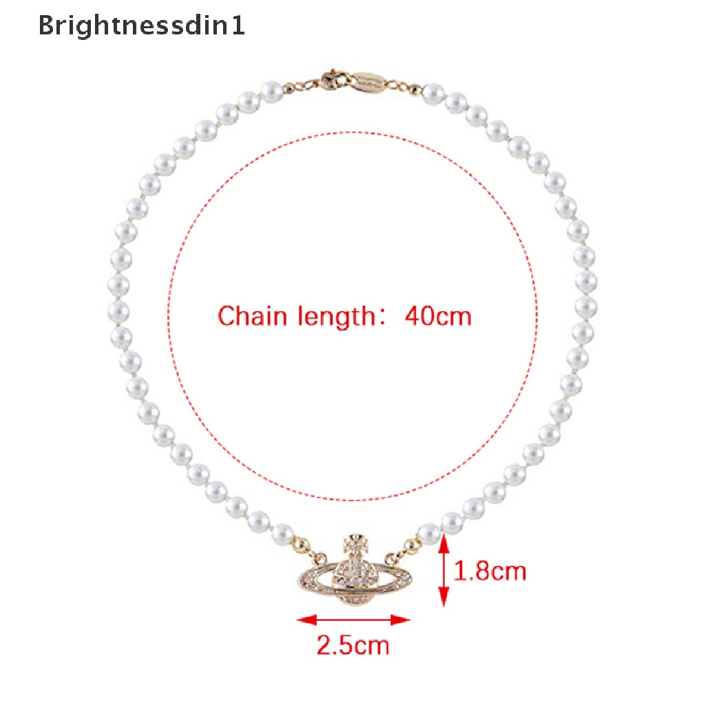 [Brightnessdin1] 1 Pc Gold Silver Saturn Pearl Necklace Pearl Beaded Kristal Berlian Imitasi Kalung Butik