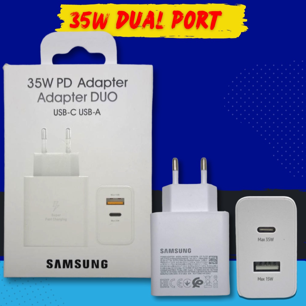 Charger Samsung 35W Fast Charging Adapter Dual Port Samsung Adapter Charger 15Watt USB A EP-TA220