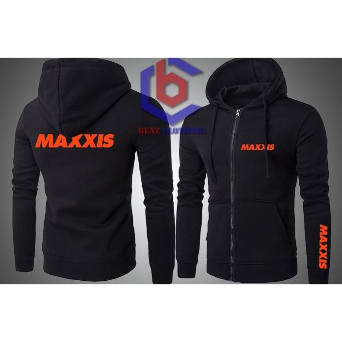 Jaket Hoodie Sweater Maxxis Outerwear Pria Wanita Zipper Resleting Depan Polos Sablon Polyflek Korea
