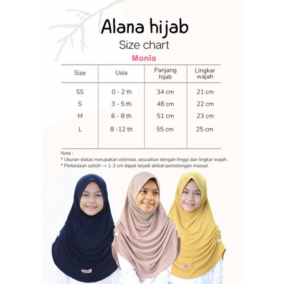 Terlaris Alana Hijab by Monia Hijab Kids size SML| Hijab Instant Anak terlaris