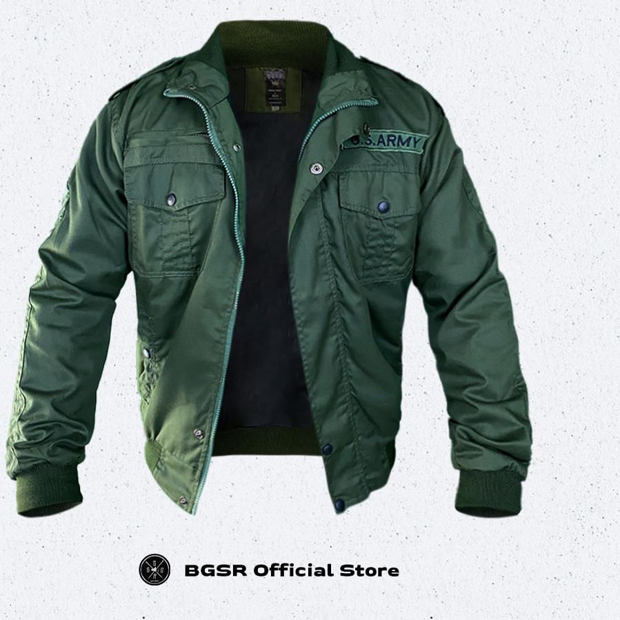 ☃ Jaket Pria Bomber Jacket Windbreaker Tebal Adem Ruby US ARMY BGSR ℗