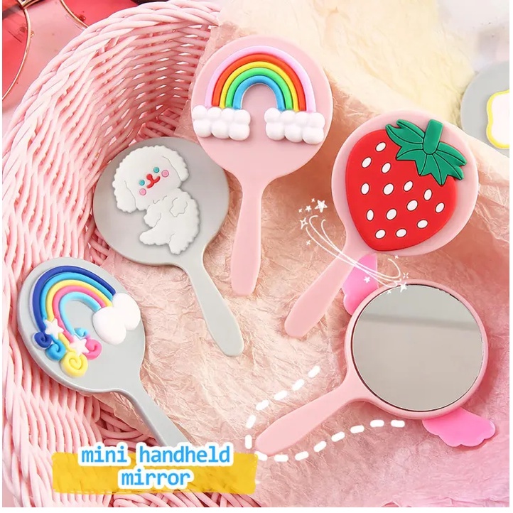 Cermin Rias Mini Travel Size Gagang Karakter Lucu Kaca Cermin Make Up Saku Travelling Portable F945