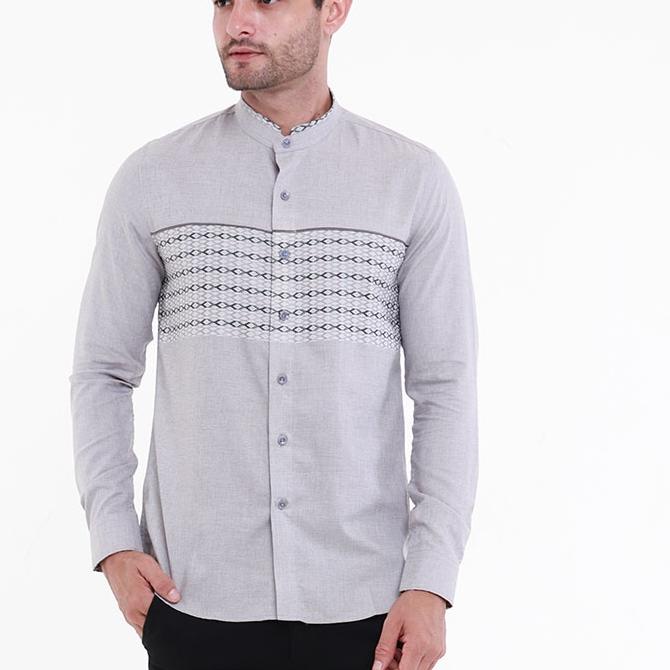 ❈ KOKO EMBARA GREY Kemeja Casual Formal Pria Lengan Panjang LS - Baju Atasan Top Man Muslim Shirt Ed