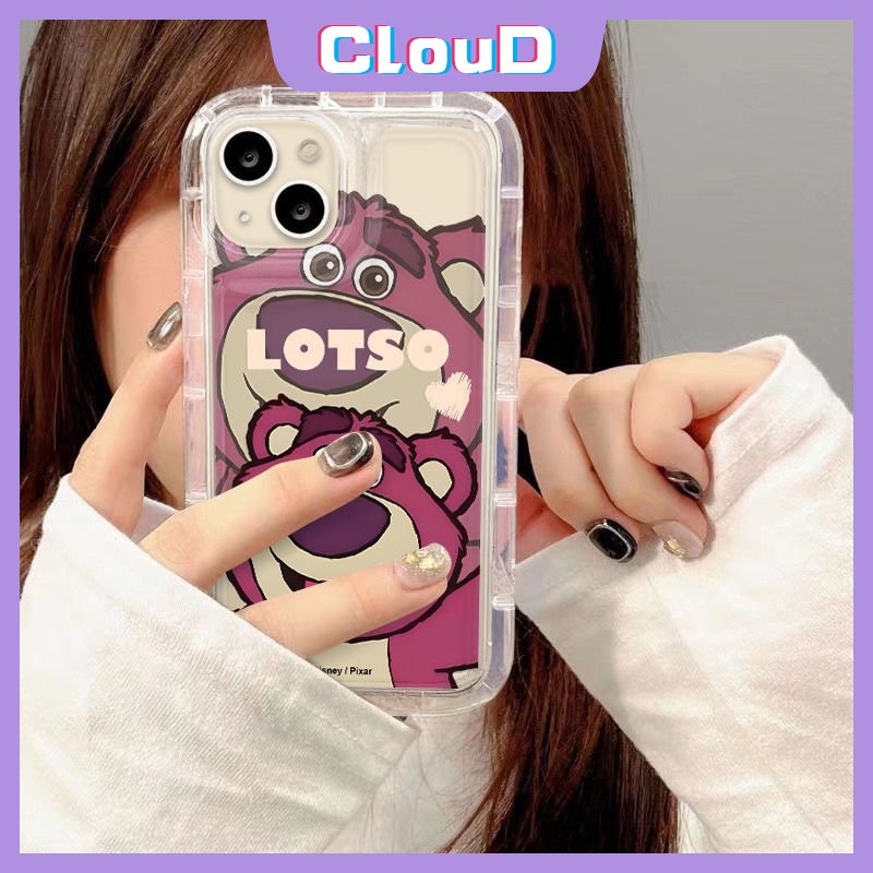 IPHONE Kartun Bening Airbag Case Kompatibel Untuk Iphone11 13 12 14 Pro Max 7Plus XR 6s 8 7 6 Plus X XS Max Cute Manyo Strawberry Bear Lembut Tpu Shockproof Back Cover