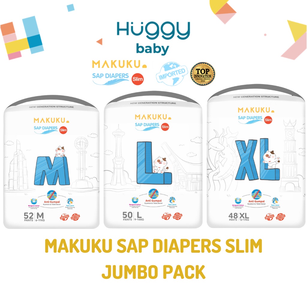 Makuku SAP Diapers SLIM PANTS Jumbo Pack | Popok Bayi Slim