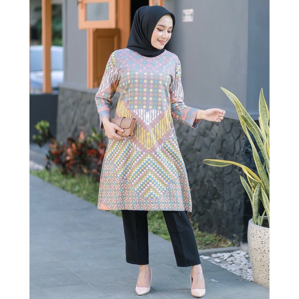 Baju Batik Wanita Modern Atasan Tunik Batik Kerja Kantor Wanita Seragam Batik M L XL XXL