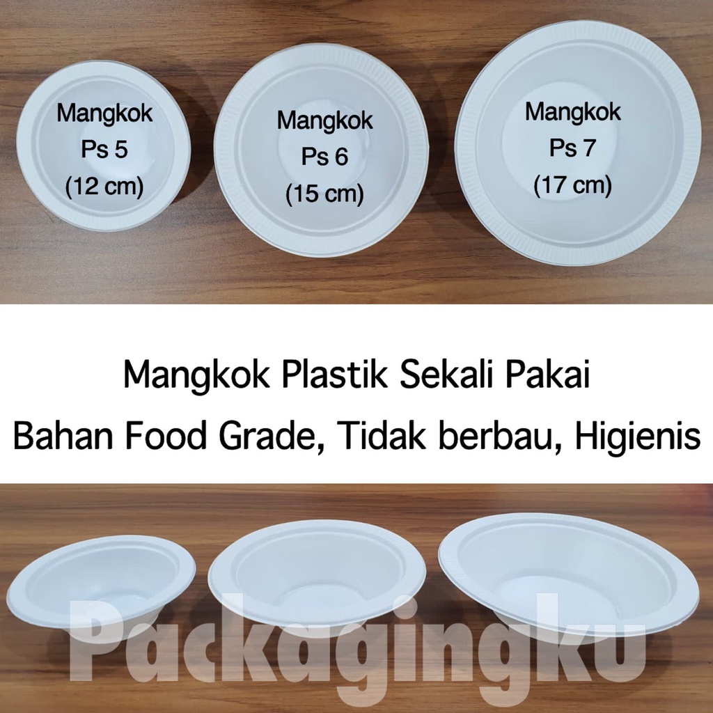 25PCS Mangkok Plastik Sekali Pakai Putih Susu Besar Ps 7/ P7 17 cm / Sedang Ps 6/ P6 15 cm / Kecil Ps 5/ P5 12 cm/ Mangkuk Es Hajatan