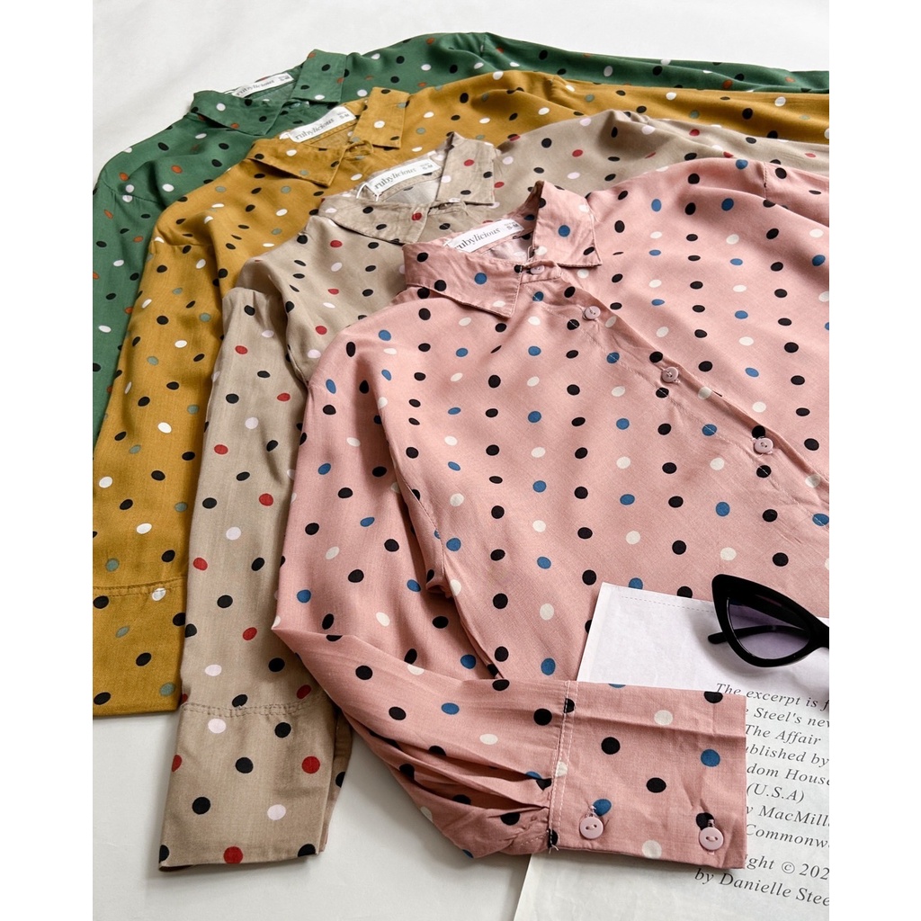 Myrubylicious OVALIA SHIRT KODE KS 2522 | SHIRT | KEMEJA WANITA | KEMEJA LENGAN PANJANG | KEMEJA POLKA | KEMEJA RAYON