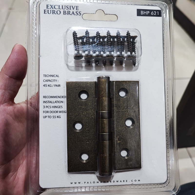 PALOMA BHP 621 BUTT HINGE ENGSEL JENDELA BRASS 3&quot;X2 5/8&quot;X3MM 2BB RAB BRASS ANTIK