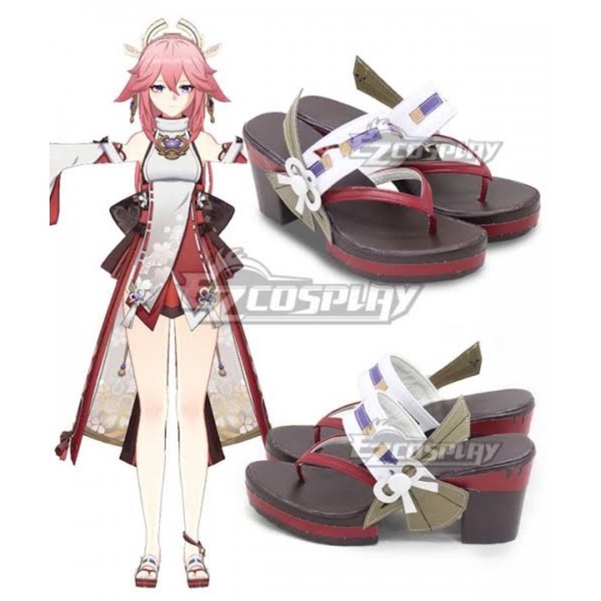 Sandal Cosplay Geta Yae Miko / Sandal Genshin Impact Shoes Sepatu Geta / Yae Guuji Inazuma Cosplay