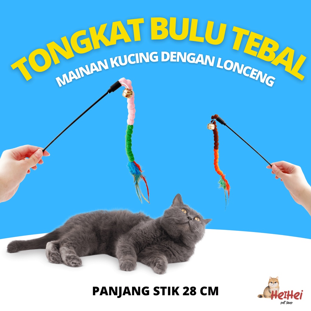 Cat Stick Toys Interaktif Tongkat Bulu Tebal - Mainan Anak Kucing Kitten Adult Cat