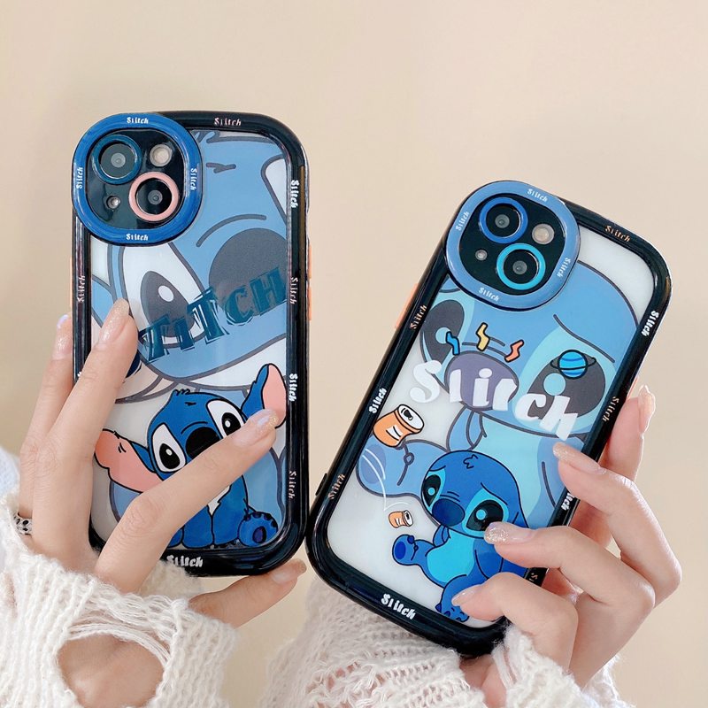 1PC PCasing hp iPhone Puff Case IPhone 11 12 13 14 Pro Max Soft Phone Case Cute Stitch Anime Cartoon Happy Phone Case Cover Bumper