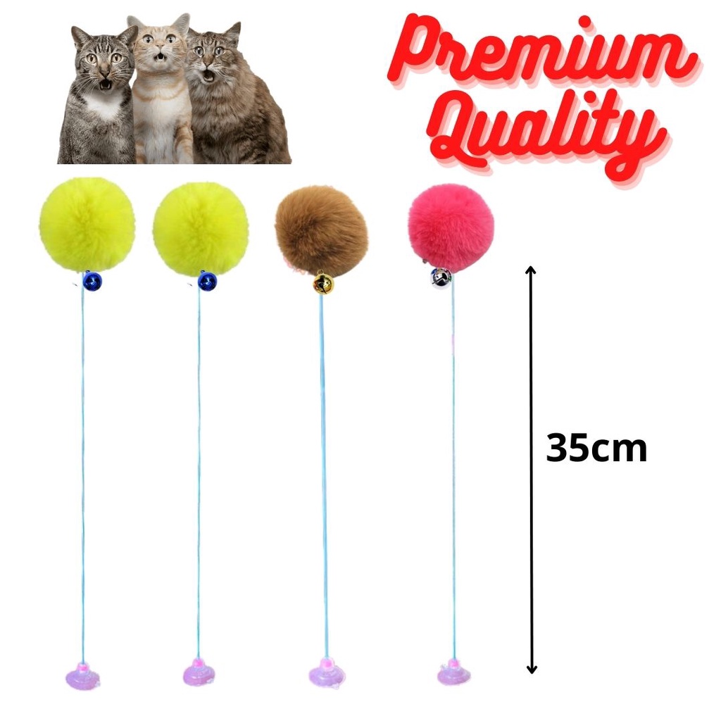 Cat Toys Teaser Mainan Stik Kucing Tongkat PER POM POM BULU Bunyi Nyaring FEZONE