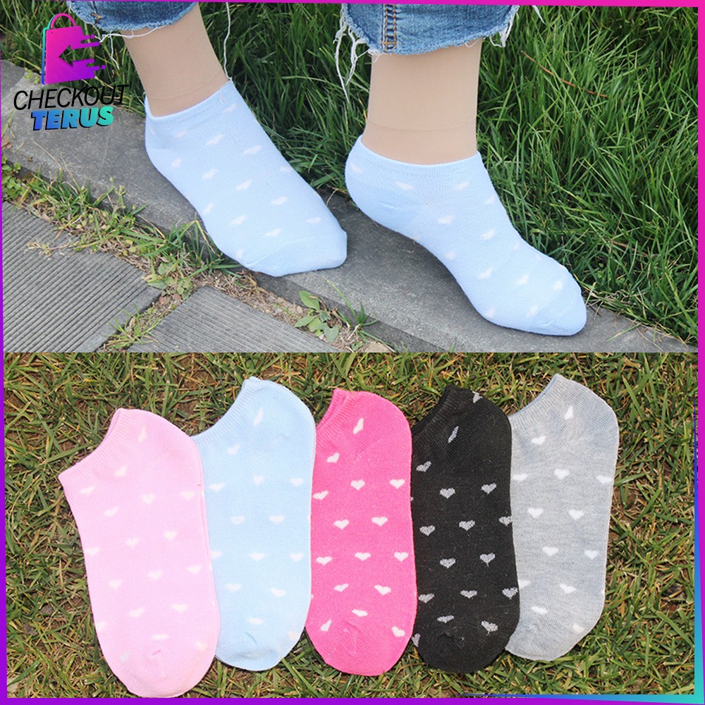 CT P54 Kaos Kaki Korea Wanita Motif Love Short Socks Kaus Kaki Semata Kaki Love Ankle Sock Import