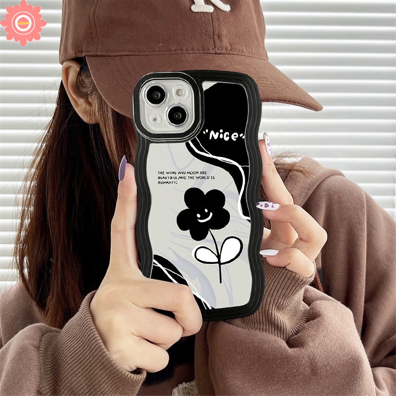 Case POCO X3 NFC Pro M3 Redmi 10 9 10C 9T 9A A1 A1+10A 9C NFC Redmi Note 11 10 10s 8 9 11Pro 9s 10Pro Max Mi 11T Pro Vintage Flower Black Retro Kupu Wavy Edge Soft Cover