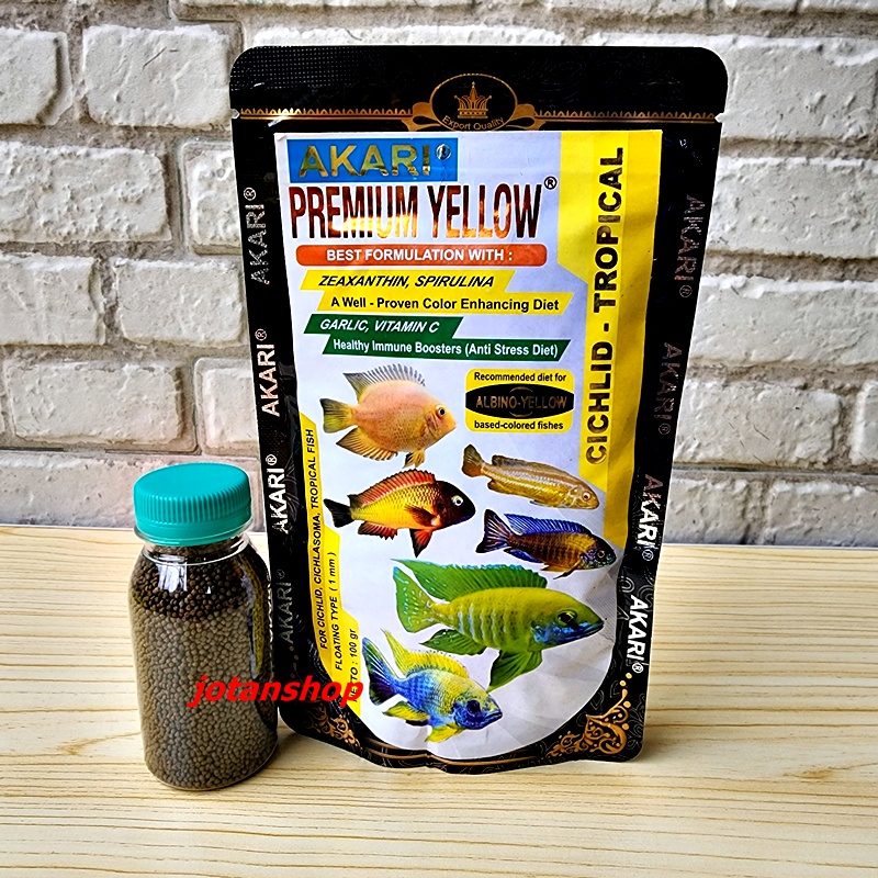 AKARI PREMIUM YELLOW CICHLID BOTOL 50gr ciclid kuning 50gram Pakan Pelet Makanan Ikan Hias Kecil