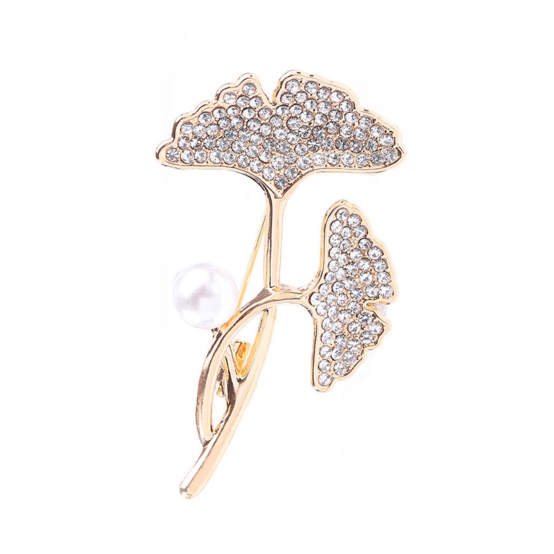 Ginkgo Daun Bros High-End Perempuan Mutiara Pin Tetap Pakaian Aksesoris Jas