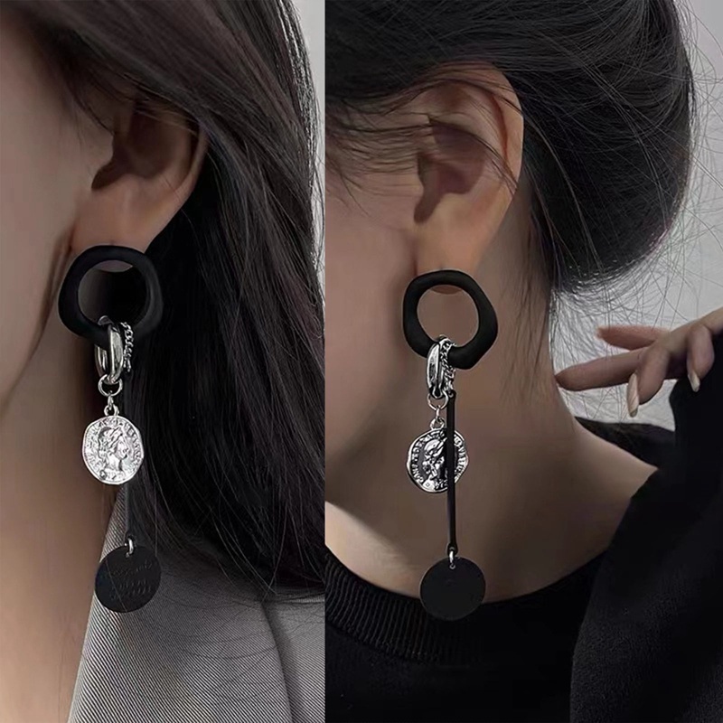 Anting Liontin Potret Panjang Hitam Eropa Dan Amerika Serikat Temperamen Kepribadian Fashion Anting Rumbai Wanita Perhiasan Hadiah