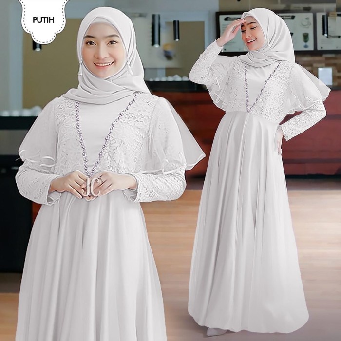 pStore88 - gamis pesta dress Bilqis putih xl maxi baju muslim lqis at 3897