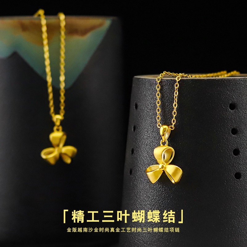 Goldkingdom Perhiasan Fashion Emas Asli Kadar 375Bangkok Aksesoris Ready Stock Kalung Tulang Selangka Busur Wanita Proses Lapis Emas Minimalis Lucu