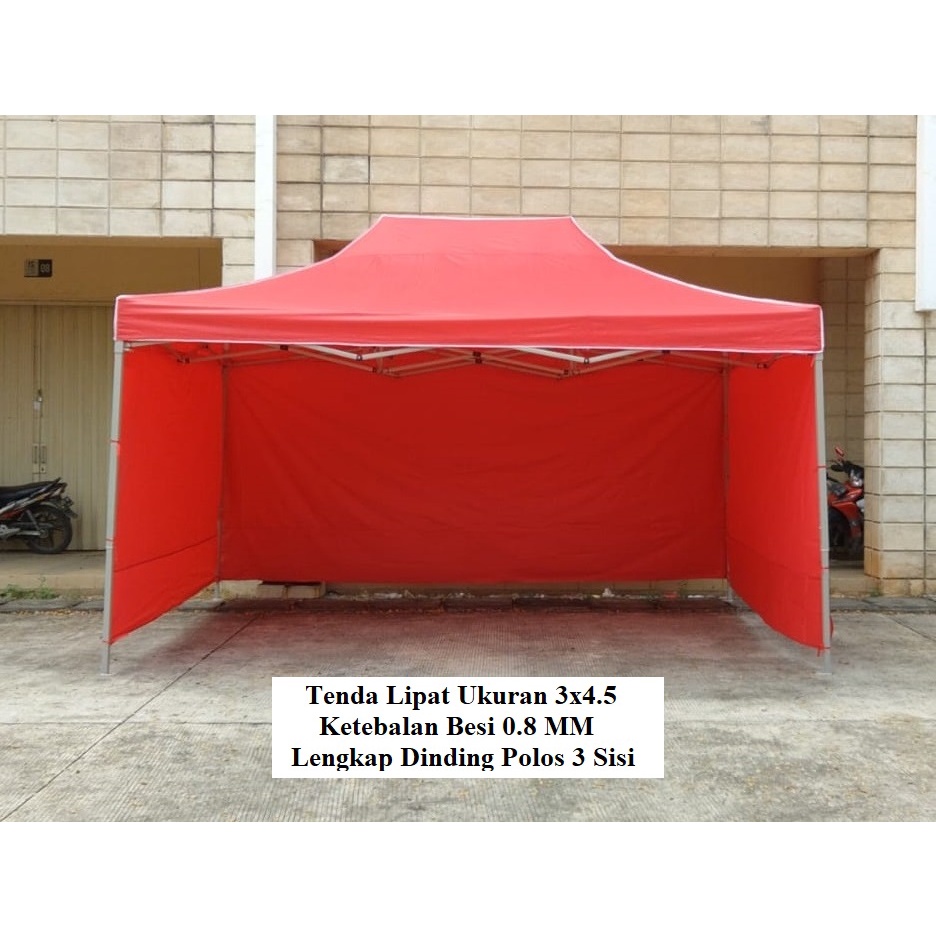 Tenda Lipat Ukuran 3x4.5 Besi Premium Lengkap Dinding Polos 3 Sisi