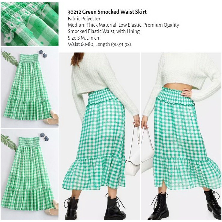 30212 Rok Hijau Wanita Motif Kotak Kotak Korean Style