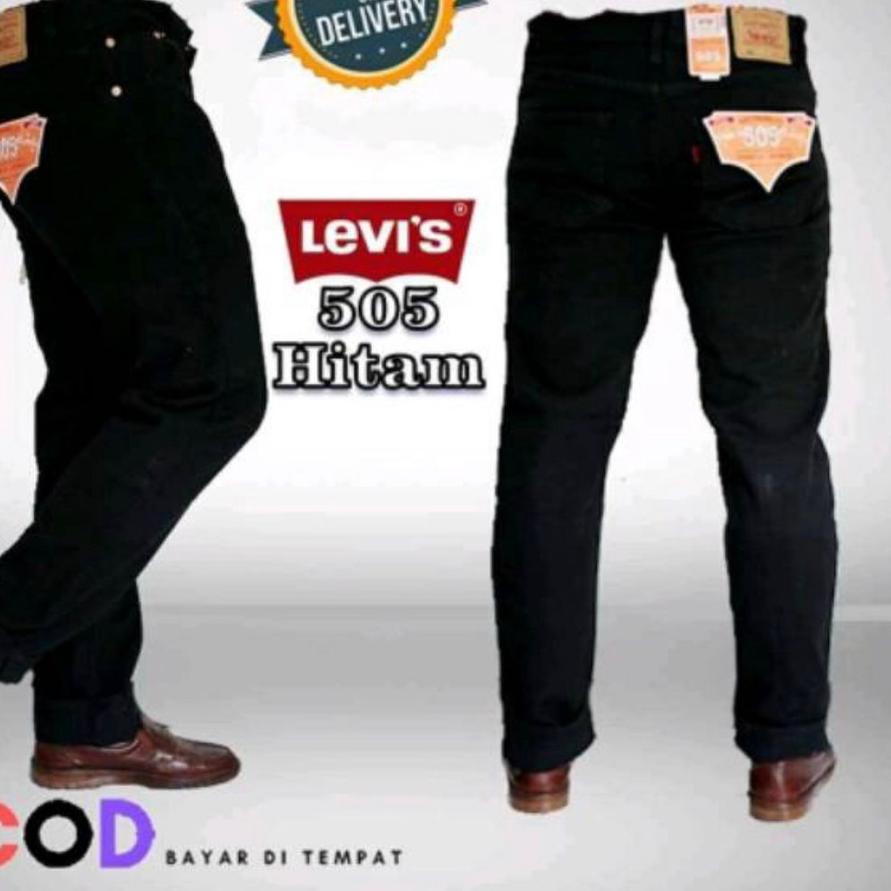 ❈ Celana Jeans Levis 505 Reguller cut Basic//Celana Fashion Levis Hitam//Celana Panjang Pria Levis 5