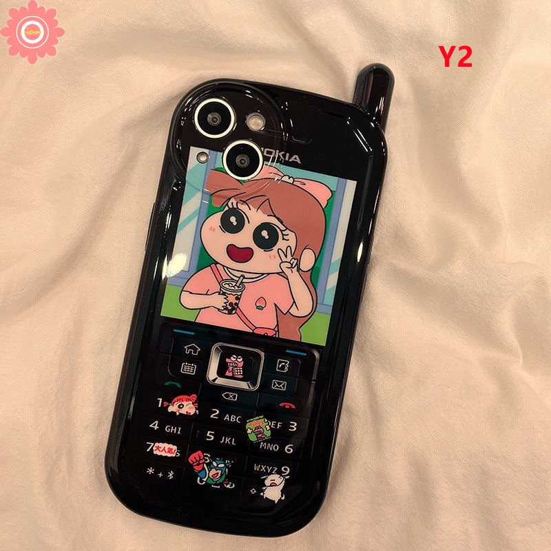 IPHONE Case Kompatibel Untuk Iphone11 13 14 12 Pro Max7 8 Plus XR X XS MAX Kreatif Kartun Crayon Shin-chan Sakurada Nene Kepribadian Retro Bentuk Ponsel Seluler Soft Cover