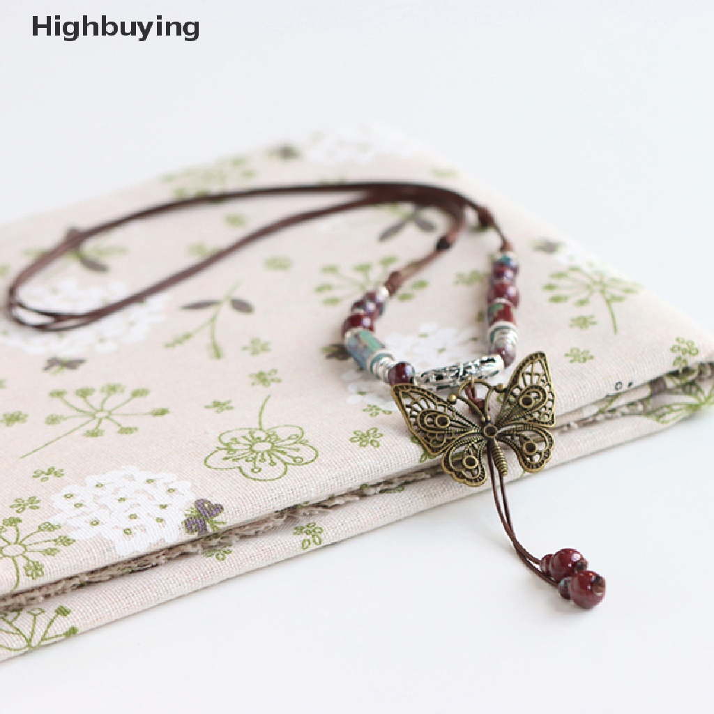 Hbid Manik-Manik Kupu-Kupu Antik Anyaman Rantai Liontin Kalung Panjang Manik-Manik Keramik Rumbai Sweater Rantai Kepribadian Gaya Etnik Liontin Kalung Glory