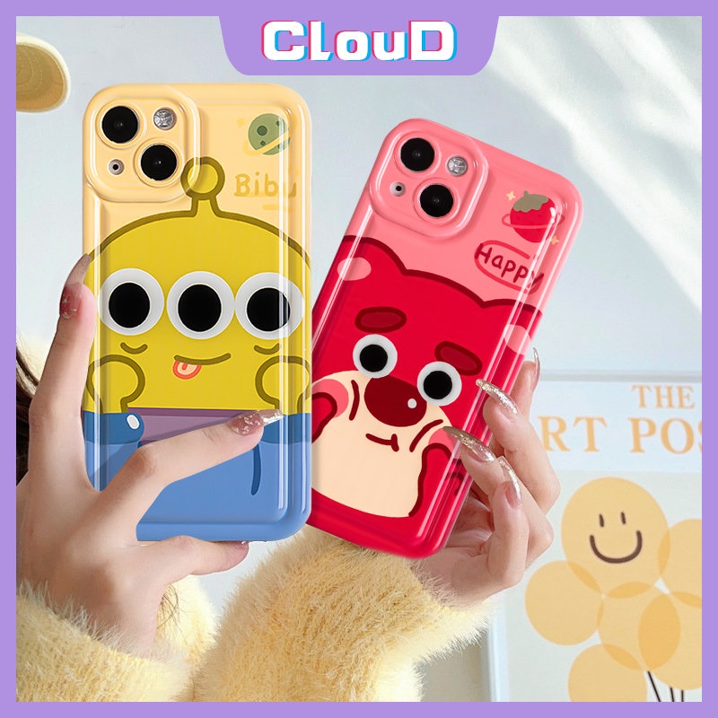 IPHONE Pasangan Kartun Airbag Shockproof Case Kompatibel Untuk Iphone11 14 13 12 Pro Max 7Plus XR XS Max X 6s 7 6 8 Plus SE 2020 Cute Strawberry Bear Manyo Toy Story Alien Soft TPU Cover