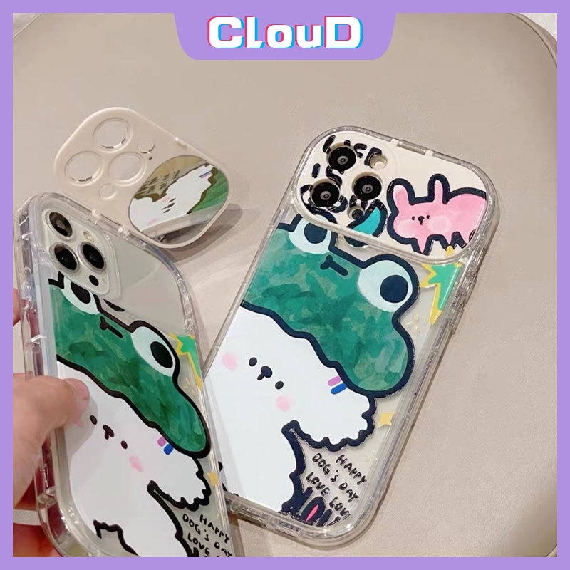 IPHONE Kartun Kelinci Flip Make Up Mirror Case Kompatibel Untuk Iphone7 8 Plus 11 Pro Max XR X XS Max 13 11 12 14 Pro Max SE 2020 Graffiti Hewan Lucu Kodok Anjing Soft Case