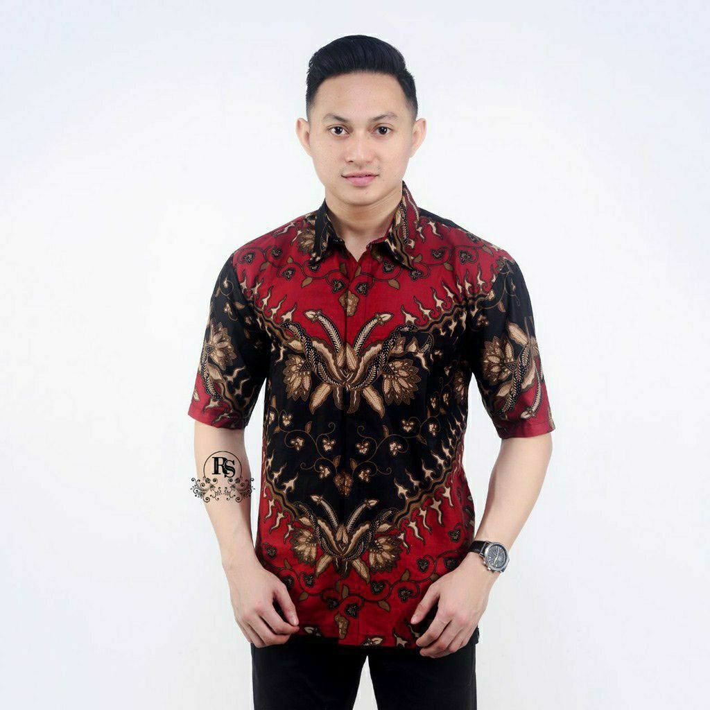 GROSIR BATIK kemeja PRIA LENGAN PENDEK  jumbo MOTIF KERIS BERBAHAN ADEM &amp; NYAMAN