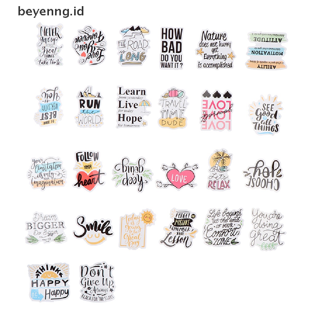 Beyen 50Pcs Stiker Motivasi Ungkapan Quotes Tahan Air Untuk ID Skateboard Laptop Diy