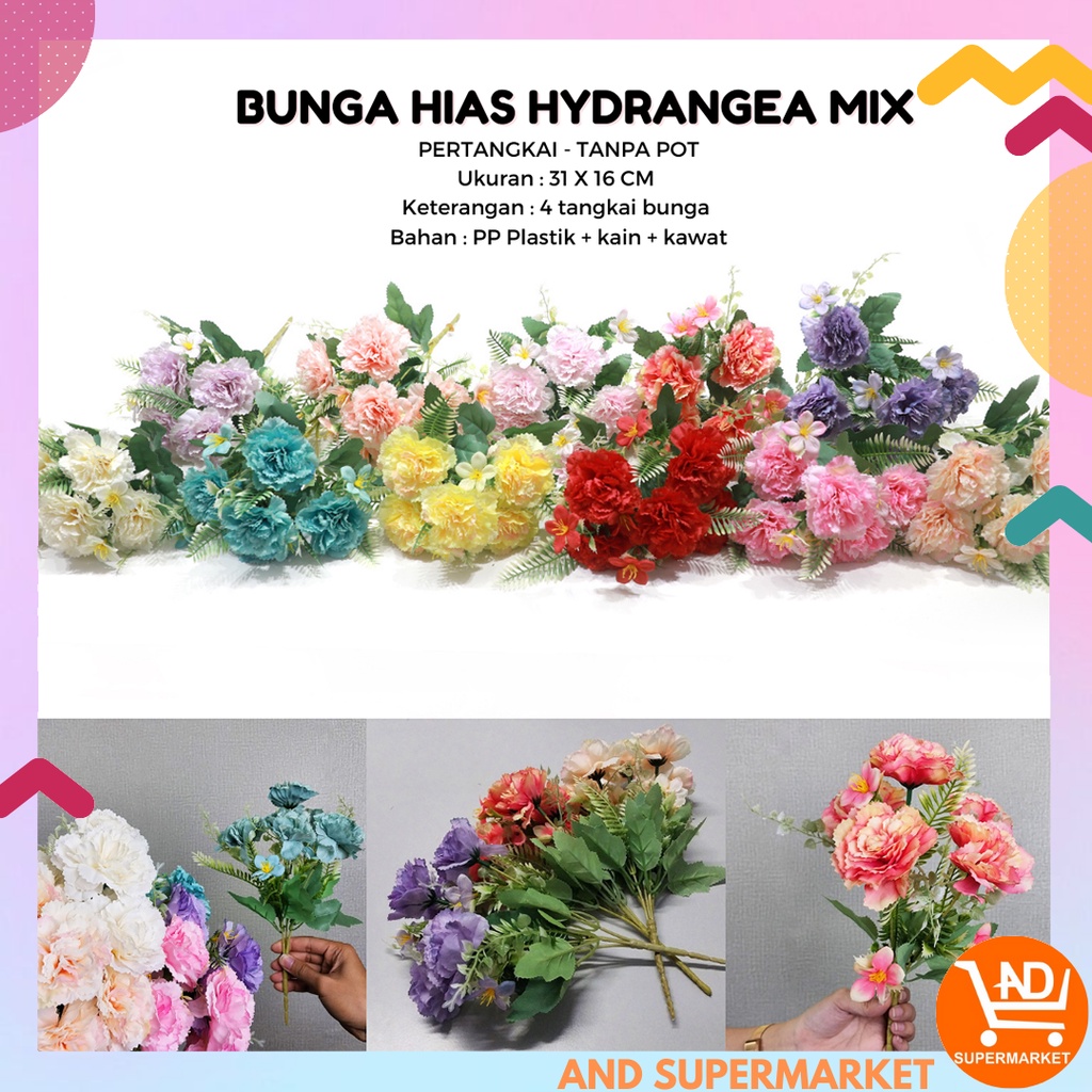 AND / COD / Bunga Hydrangea Mix Hias Bunga Tangkai Hias Dekorasi Rumah Bunga Hias Artificial Flower Cantik Murah PBP151