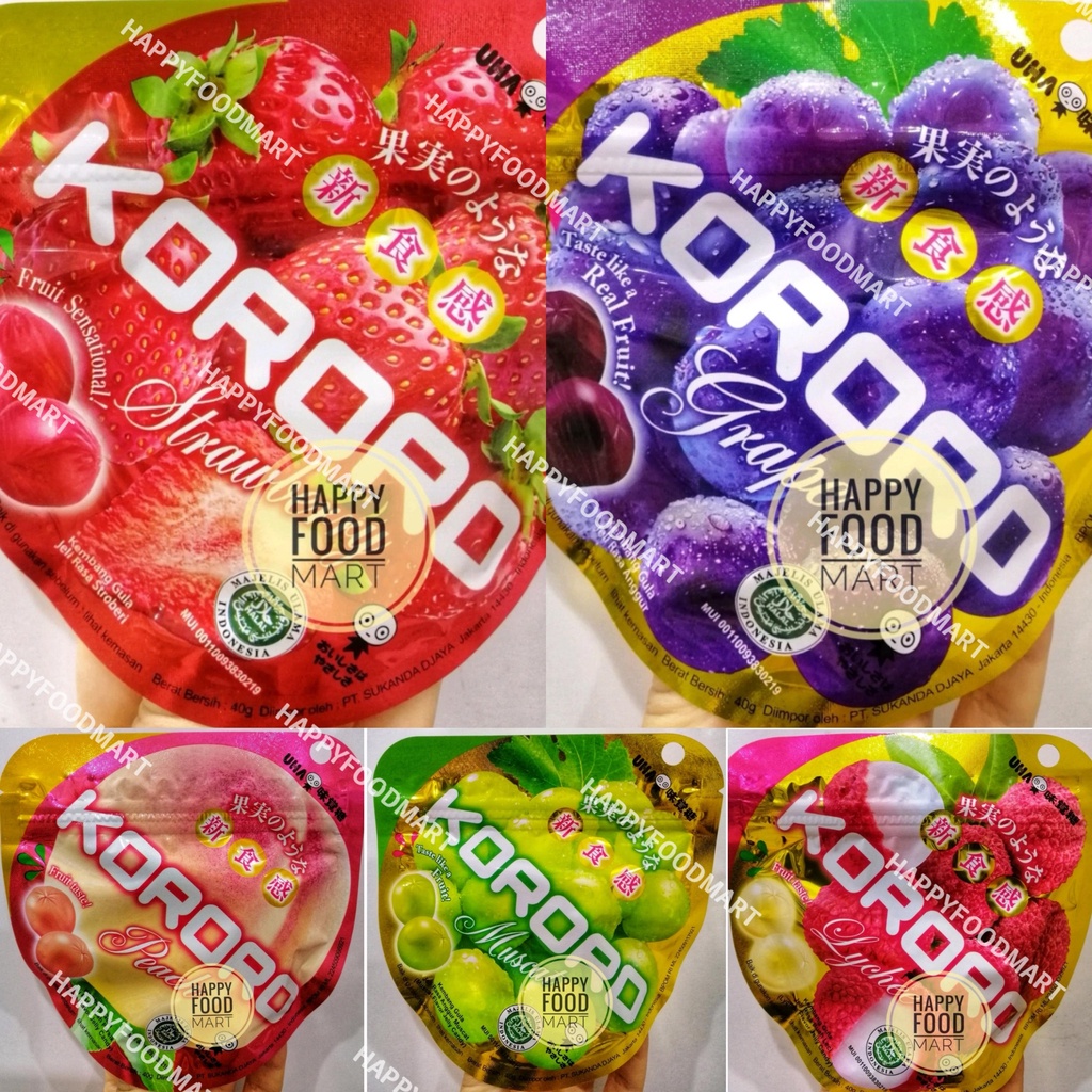 

[DISKON] PERMEN KORORO 40 GRAM/UHA JELLY CANDY JEPANG/PEACH/STRAWBERRY/GRAPE/MUSCAT/LYCHEE/KEMBANG GULA LECI/PERSIK