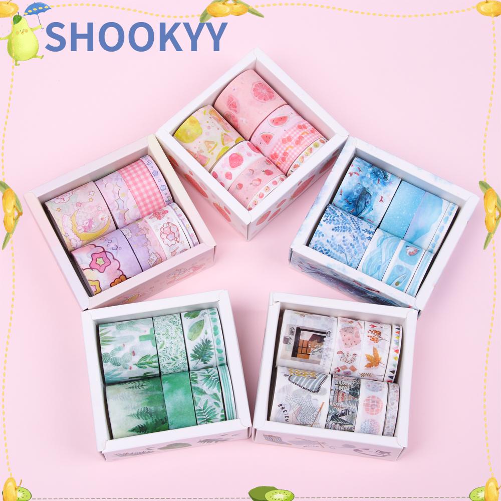 Chookyy 8roll/set Washi Tape Perlengkapan Sekolah Daun Hijau Kaktus Dicetak Multi-Warna Hias Scrapbooking Stiker