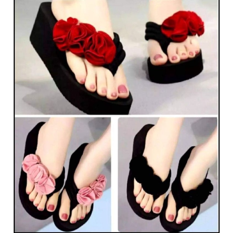 Sandal Wanita Wedges Bunga Samping Dewasa size 36-40