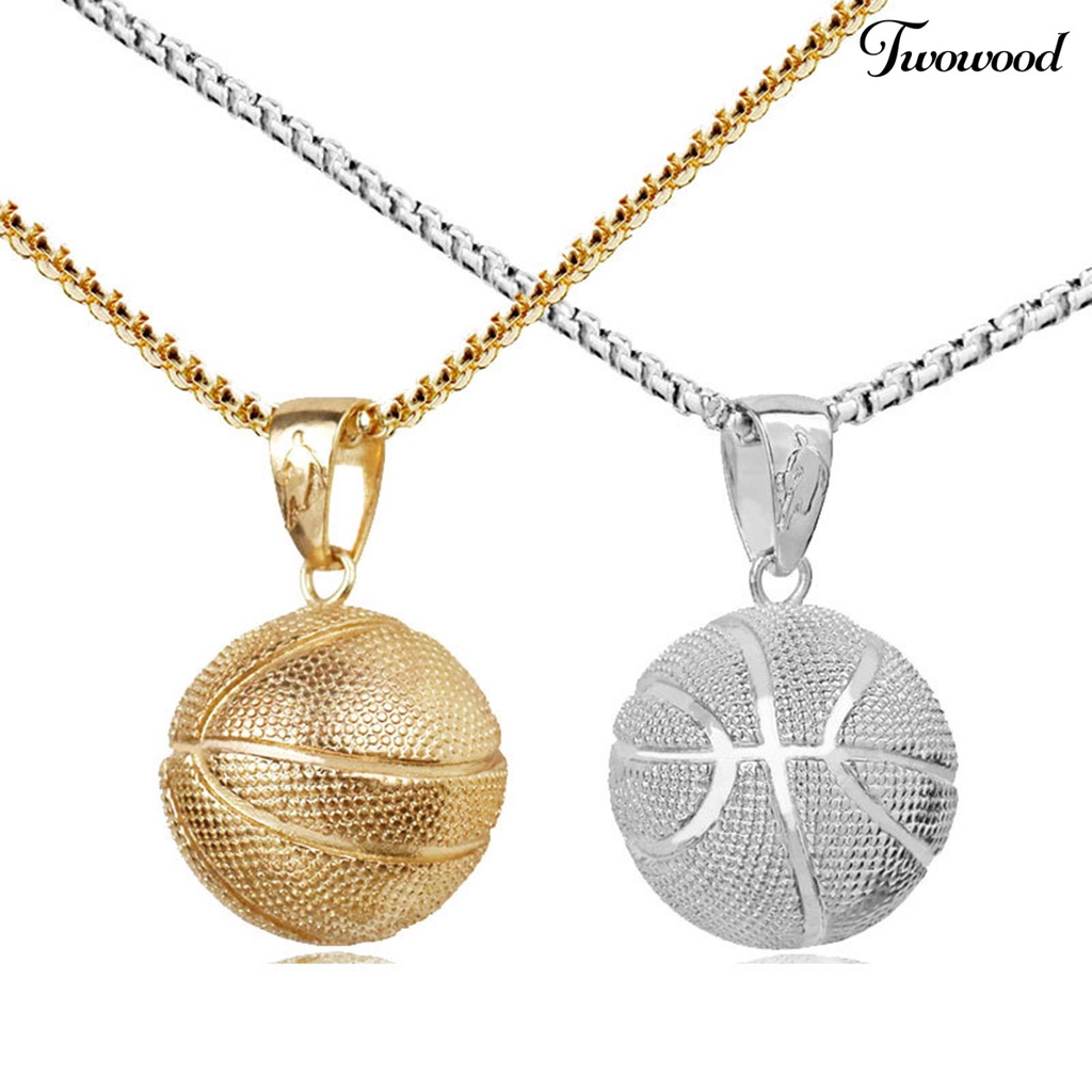 Twowood Pria Kalung Geometris Bulat Hollow Bola Memorial Electroplating Dress Up Stainless Steel Laki Basket Liontin Kalung Olahraga Perhiasan