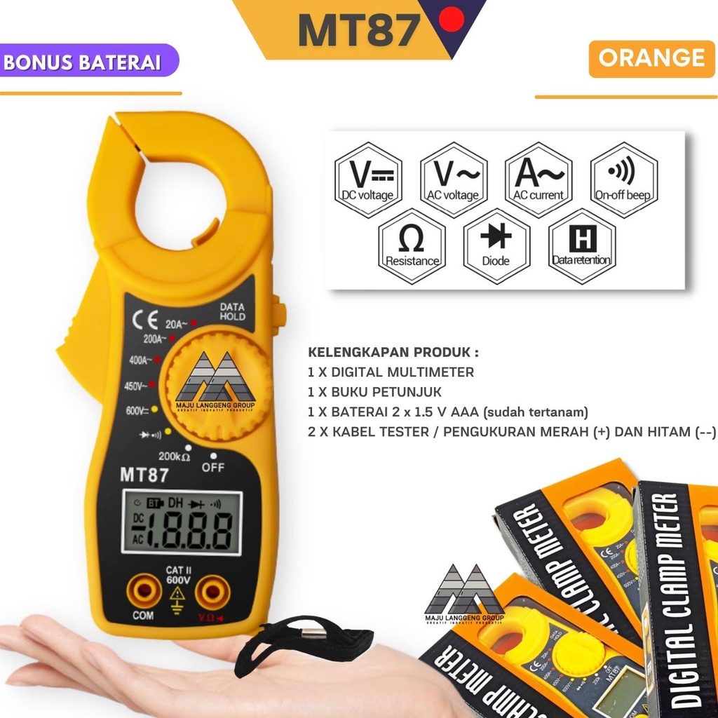 Tang Multimeter Digital MT87 Digital Clamp Meter Tang Ampere Alat Tes Arus Volt Kabel Tester Listrik