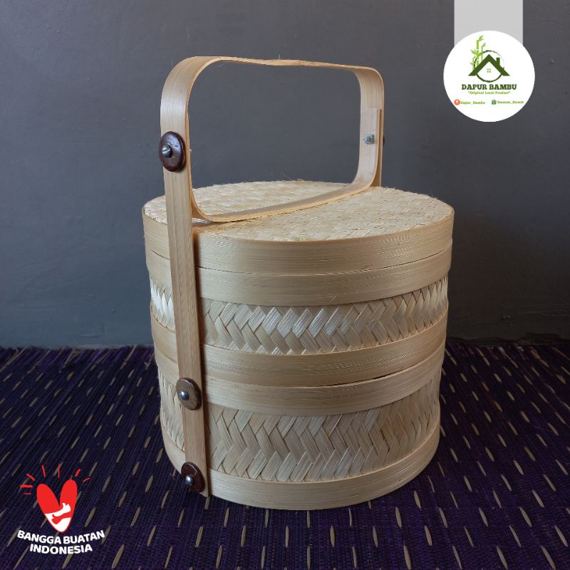 Rantang Bambu Bulat/Tenong Bambu Ukuran Diameter 25 Susun 2/Hampers Bambu
