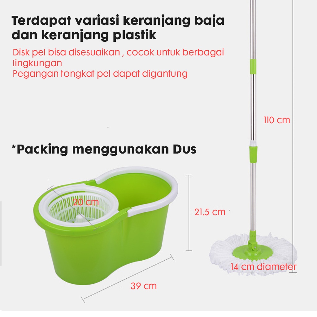 Set Alat Pel Lantai STAINLESS Super Mop Dengan Ember Pencuci Putar | hand preassure rotary mop 360