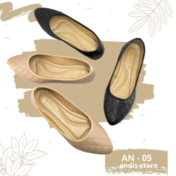 Stok Terbaru Sepatu Wanita Flatshoes Channel Polos Andis AN05
