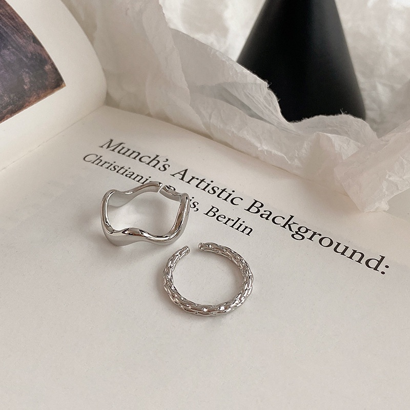 2pcs/set Korea Set Cincin Perak Tidak Teratur Untuk Wanita Vintage Gelombang Jari Rings Perhiasan Aksesoris