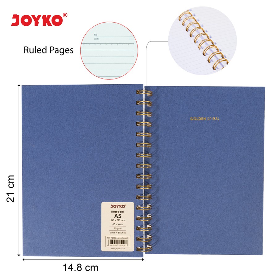 Ruled Notebook Buku Tulis Catatan Bergaris Spiral Joyko NB-721 A5