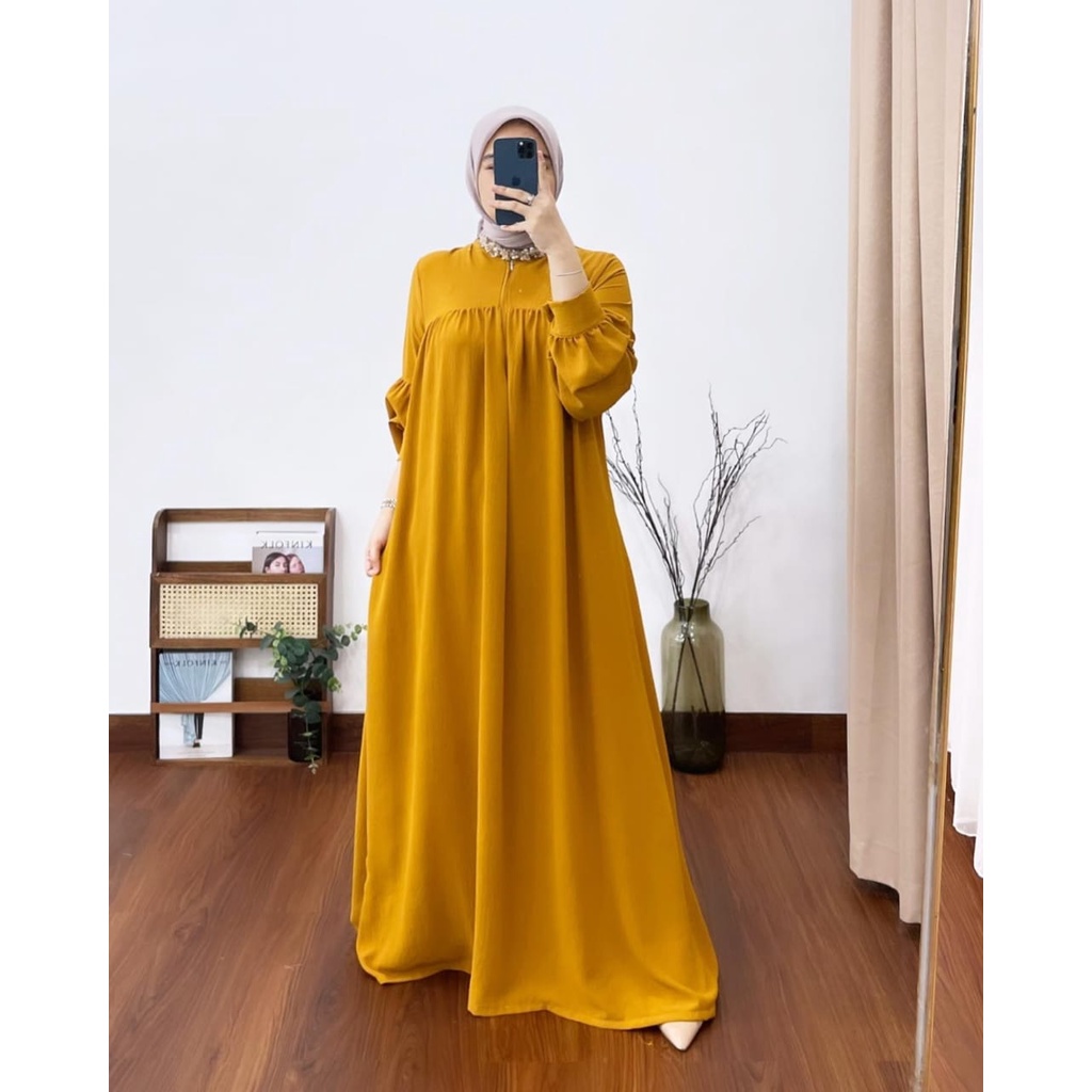 (MGA) GAMIS GLADYS LENGAN BALON DRESS WANITA BUSUI CRINCLE AIRFLOW