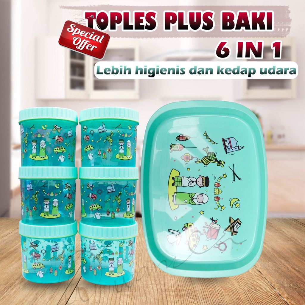 Nampan Dan Toples 7 in 1 Toples Kue Lebaran Calista Bahan Plastik Nampan Cantik Serbaguna dan Toples Penyimpanan Kue Atau Snack 5 Set C6 Serbaguna