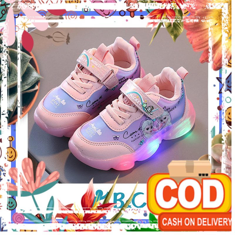 Sepatu Anak LED Import RARA / Sneakers Kids Frozen RARA Character / Baby and Children Shoes / full w