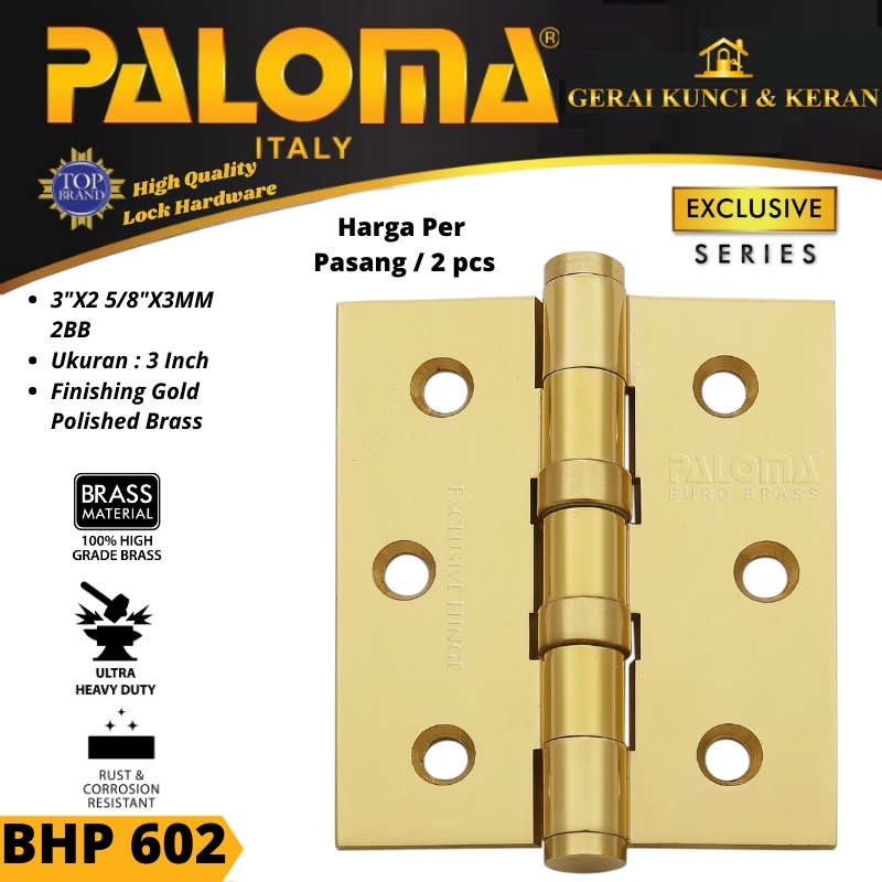 ENGSEL JENDELA PALOMA BHP 602 BRASS 3&quot;X 2 5/8&quot;X3MM 2 BB PB GOLD