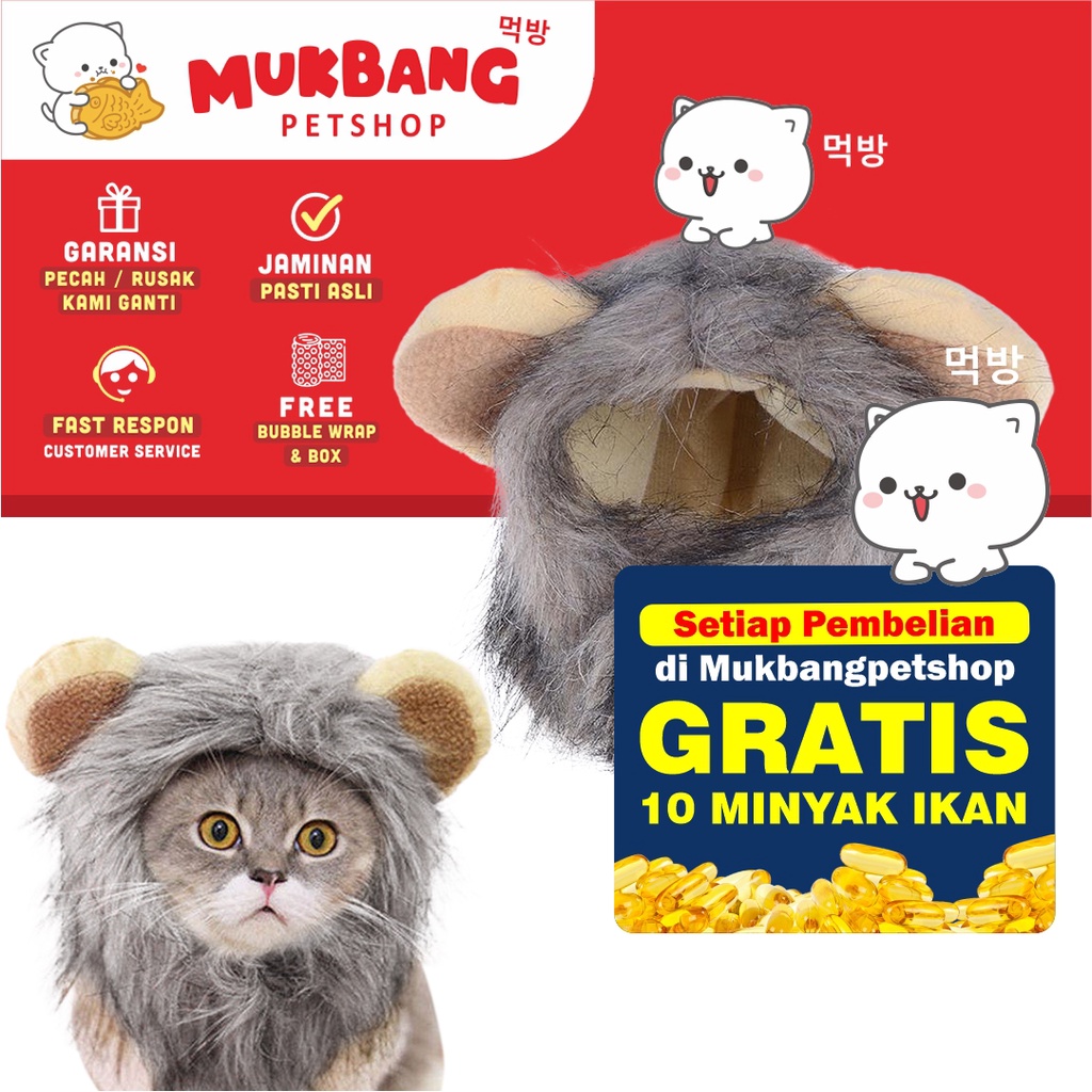 Topi Wig Desain Singa Dengan Telinga Untuk Kostum Halloween Kucing Dan Anjing Peliharaan Kucing