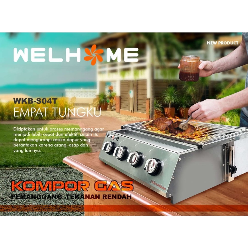 WELHOME WKB-S04T Kompor Pemanggang 4 Tungku Stainless